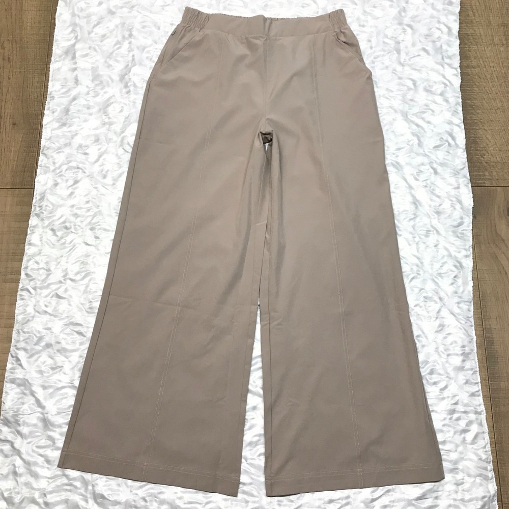 Fabletics Pants‎ Womens Size L Beige Downtown Wide Leg Stretch Casual Lounge NEW